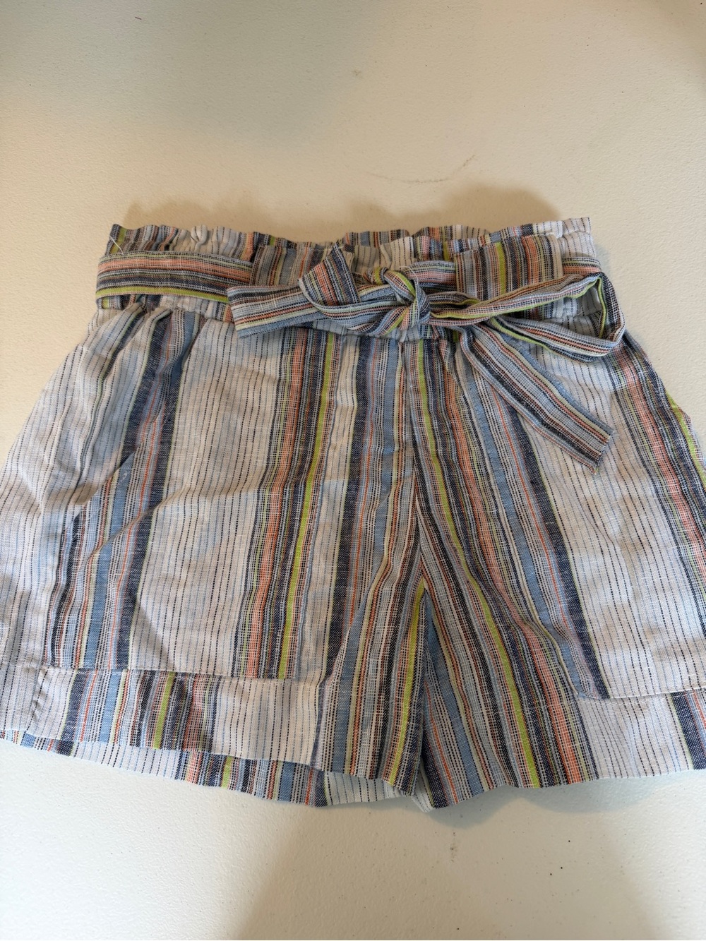 Indigo rein Striped Paperbag Waist Cotton Shorts - Multi